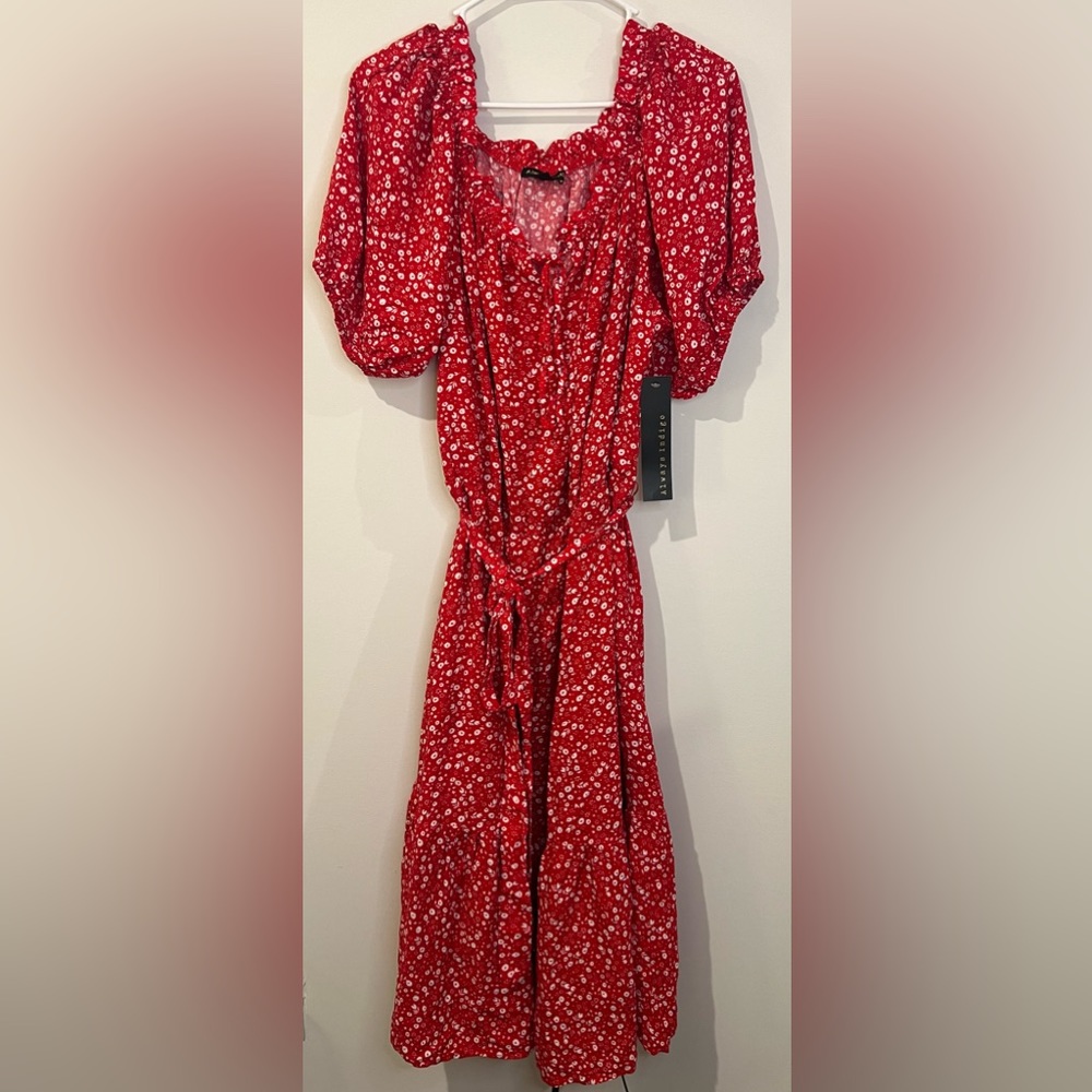Always Indigo Red Floral Tie Waist Dress Size 3X